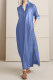 Casual Solid Color Distressed Pocket Slit Turndown Collar Long Dresses