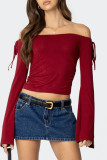 Sexy Solid Color Draw String Off Shoulder Tops