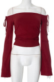 Sexy Solid Color Draw String Off Shoulder Tops