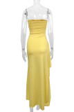 Sexy Solid Color Slit Flounce Strapless Evening Dresses