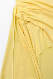 Sexy Solid Color Slit Flounce Strapless Evening Dresses