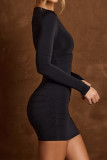 Sexy Solid Color Hollow Out O Neck Wrapped Skirt Dresses
