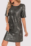 Casual Solid Color Sequins O Neck A Line Dresses
