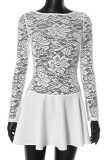 Sexy Solid Color Lace See-Through O Neck A Line Dresses