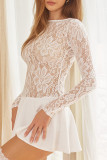 Sexy Solid Color Lace See-Through O Neck A Line Dresses