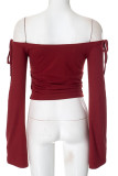 Sexy Solid Color Draw String Off Shoulder Tops