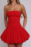 Sexy Solid Color Ruched Strapless Bud Dresses