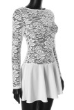 Sexy Solid Color Lace See-Through O Neck A Line Dresses