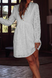 Casual Solid Color Hook Flower Buttons V Neck A Line Dresses