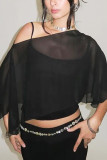 Sexy Solid Color See-Through Irregular Mesh Two piece set