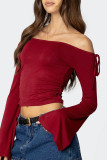 Sexy Solid Color Draw String Off Shoulder Tops