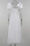 Sexy Solid Color Pocket Lace Up U Neck Long Dresses
