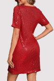 Casual Solid Color Sequins O Neck A Line Dresses