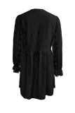 Casual Solid Color Hook Flower Buttons V Neck A Line Dresses