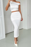Sexy Solid Color Ruched Sloping Shoulder Two Pieces