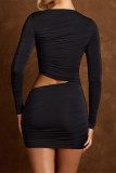 Sexy Solid Color Hollow Out O Neck Wrapped Skirt Dresses
