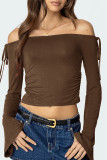 Sexy Solid Color Draw String Off Shoulder Tops