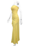 Sexy Solid Color Slit Flounce Strapless Evening Dresses