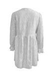 Casual Solid Color Hook Flower Buttons V Neck A Line Dresses