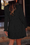 Casual Solid Color Hook Flower Buttons V Neck A Line Dresses