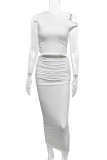 Sexy Solid Color Ruched Sloping Shoulder Two Pieces