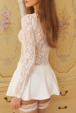 Sexy Solid Color Lace See-Through O Neck A Line Dresses