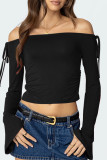 Sexy Solid Color Draw String Off Shoulder Tops