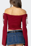 Sexy Solid Color Draw String Off Shoulder Tops