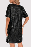 Casual Solid Color Sequins O Neck A Line Dresses