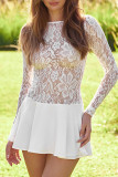 Sexy Solid Color Lace See-Through O Neck A Line Dresses