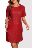 Casual Solid Color Sequins O Neck A Line Dresses