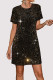 Casual Solid Color Sequins Sequined O Neck Short Sleeve Short Sleeve Dress