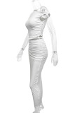 Sexy Solid Color Ruched Sloping Shoulder Two Pieces