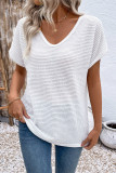 Casual Solid Color Backless Weave V Neck T-Shirts
