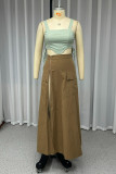 Sexy Solid Color Strap Design Zipper Square Neck Sleeveless Two Pieces