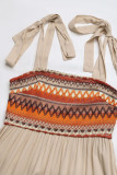 Casual Colorblock Lace Up Weave Flounce Square Neck A Line Dresses