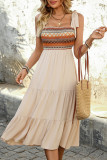 Casual Colorblock Lace Up Weave Flounce Square Neck A Line Dresses