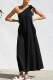 Casual Solid Color Lace Up Irregular Sloping Shoulder Long Dresses