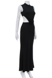 Sexy Solid Color Backless Flower Shape Half A Turtleneck One Step Skirt Dresses