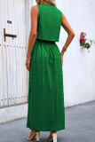 Casual Solid Color Lace Up Slit V Neck Sleeveless Two Pieces