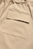 Street Solid Color Draw String Pocket V Neck Loose Rompers