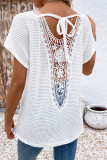 Casual Solid Color Backless Weave V Neck T-Shirts