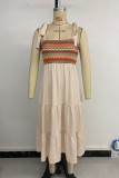 Casual Colorblock Lace Up Weave Flounce Square Neck A Line Dresses