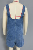 Casual Solid Color Pocket Buttons U Neck Loose Rompers