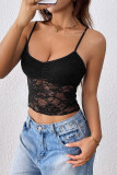Sexy Solid Color Lace See-Through U Neck Tops