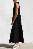 Casual Solid Color Lace Up Irregular Sloping Shoulder Long Dresses