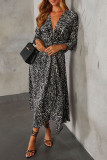 Elegant Geometric Print Irregular Contrast V Neck Irregular Dresses