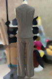 Casual Solid Color Buttons V Neck Sleeveless Two Pieces