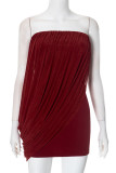 Sexy Solid Color Ruched Mesh Strapless Wrapped Skirt Dresses
