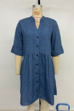 Casual Solid Color Distressed Buttons V Neck A Line Dresses